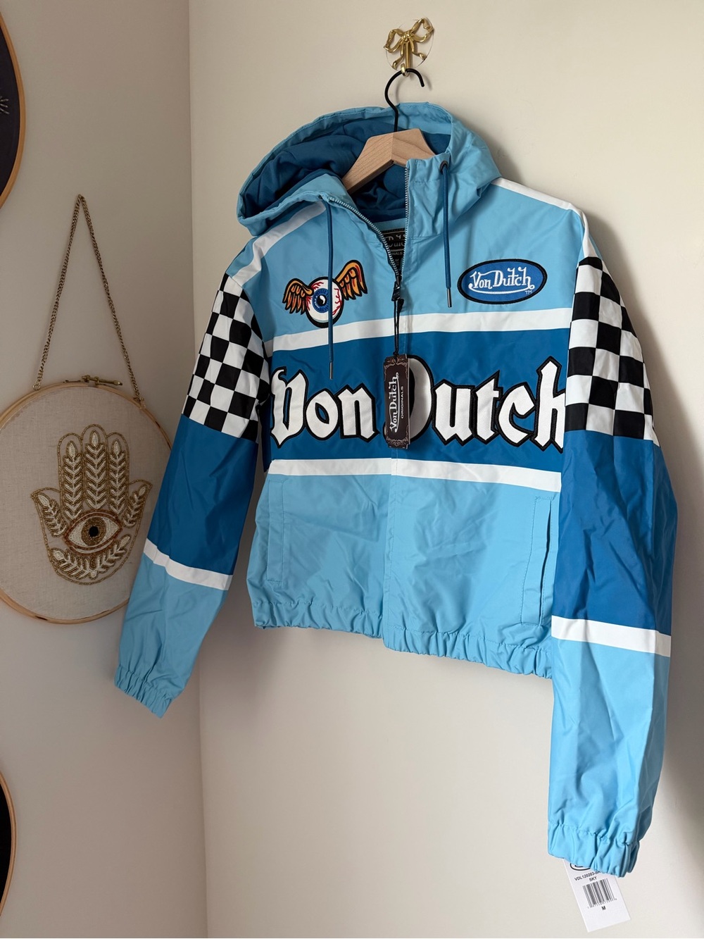 Von Dutch Blue racer Embroidered eye Hooded windbreaker Jacket